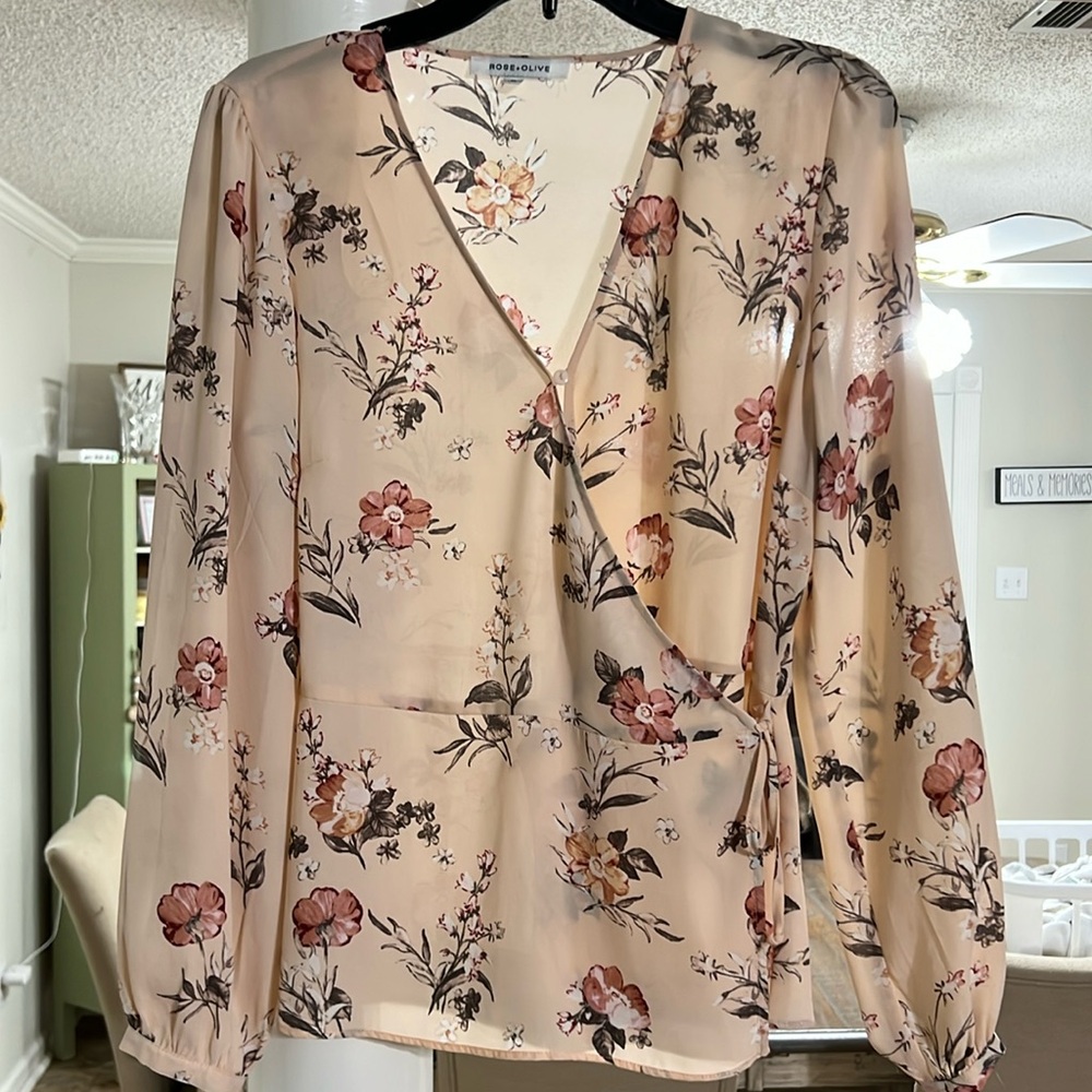 Rose + Olive Pretty Wrap Blouse With Tie